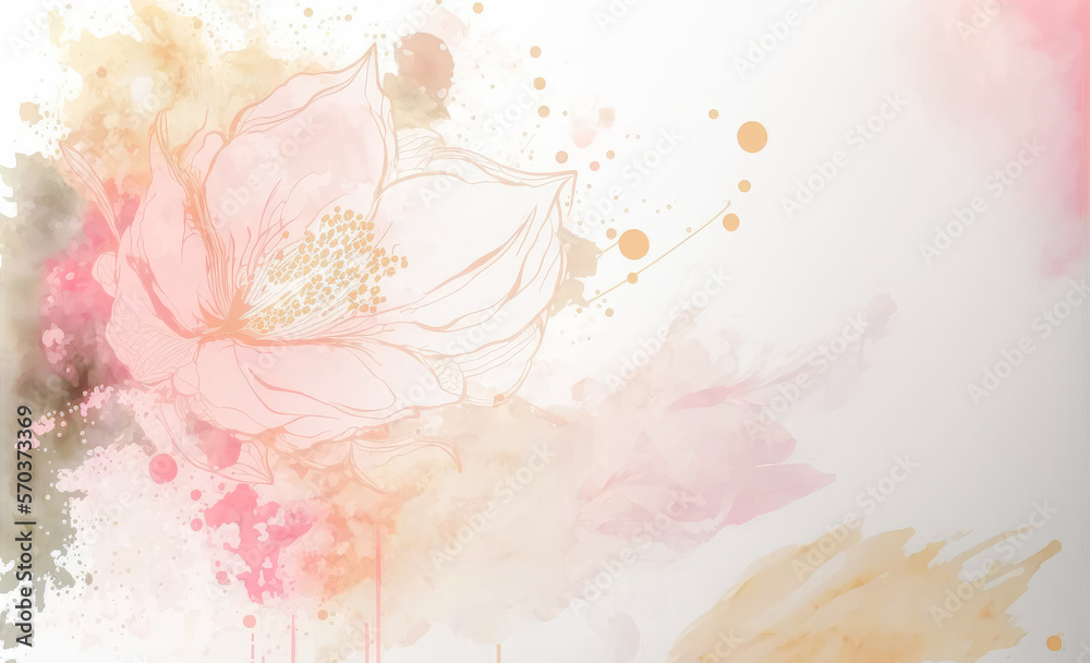 Abstract watercolor art background with pink flowers in style of watercolor paints design. Peculiar 