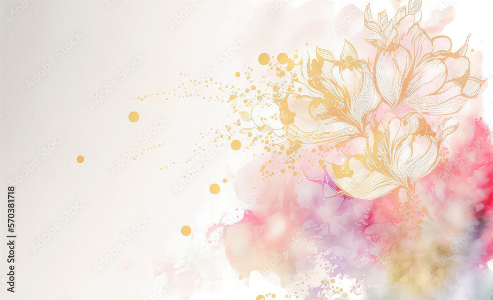 Abstract watercolor art background with pink flowers in style of watercolor paints design. Peculiar 