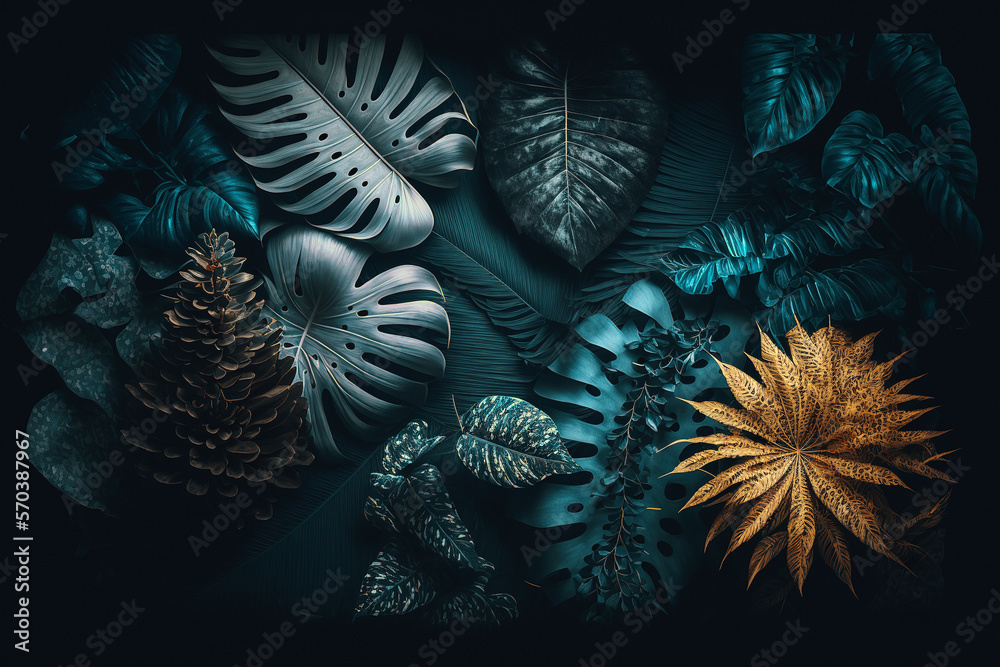 Luxury tropical leaves plant and foliage exotic background abstract of dark botany . Admirable Gener