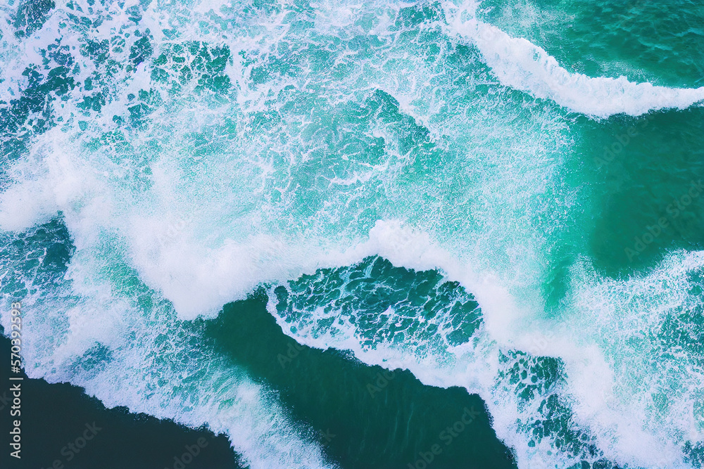 Spectacular aerial top view background photo of ocean sea water white wave splashing in the deep sea