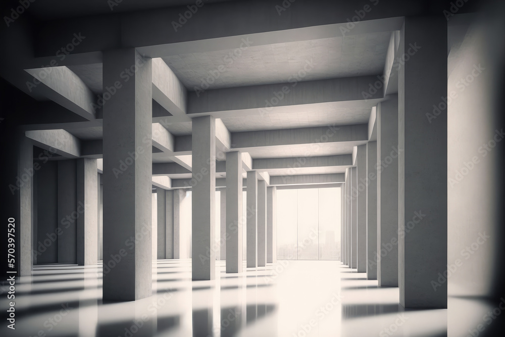 Large hall corridor inside office building background. Peculiar AI generative image.