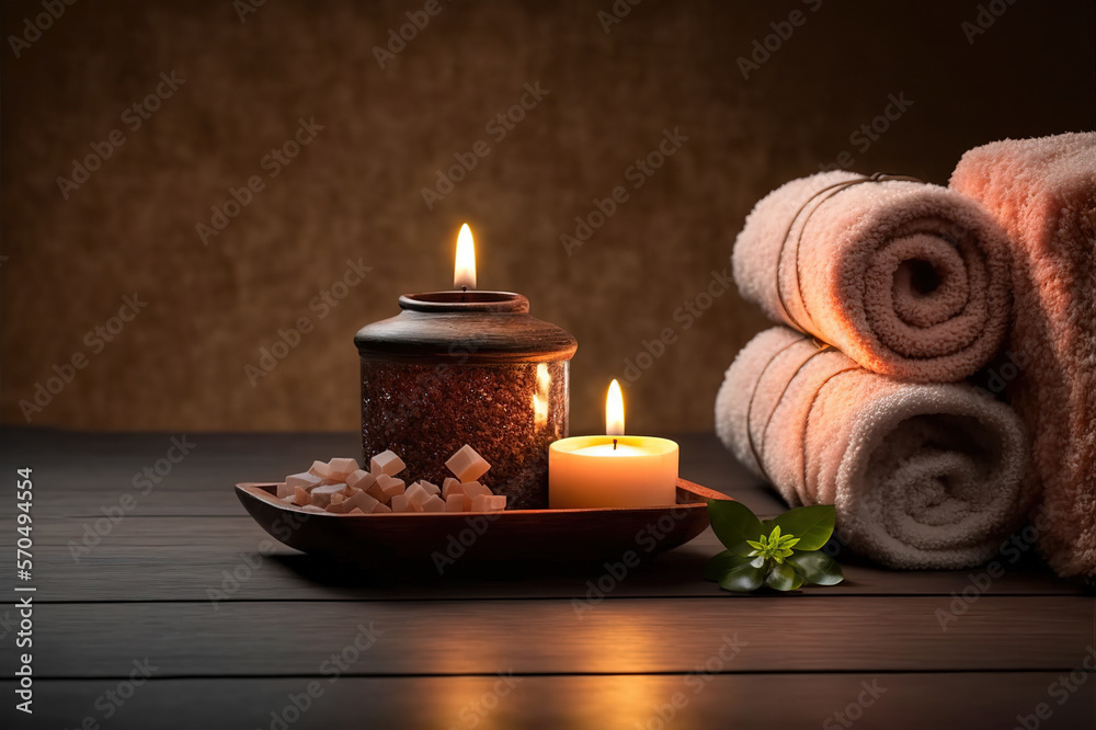 AI Generative image, spa accessory composition set in spa hotel , beauty wellness center . Spa produ