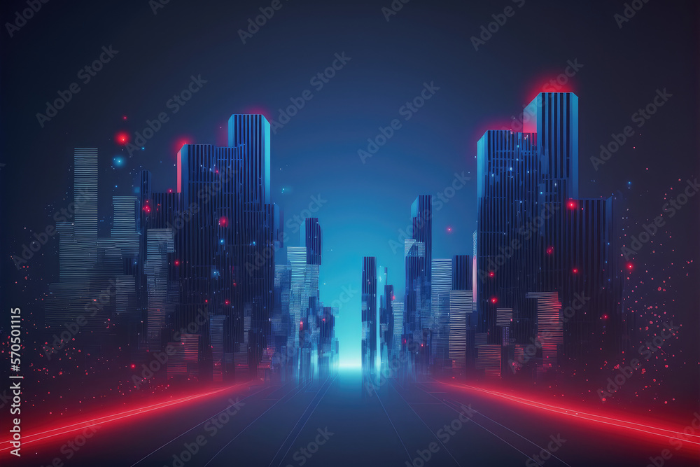 Futuristic smart city internet network connection through wireless system. Peculiar AI generative im