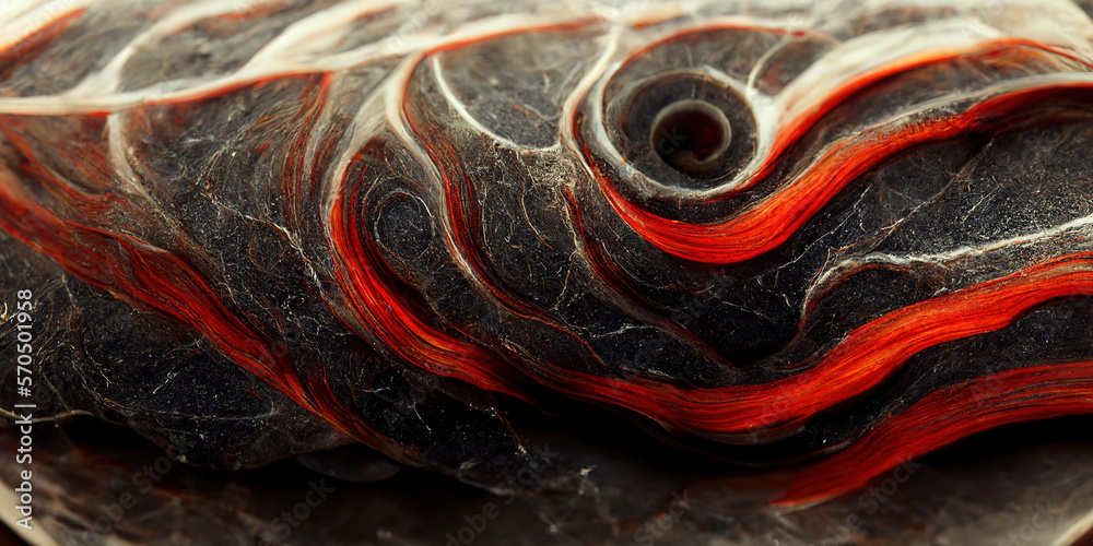 Sedate realistic marco detailed black and red alcohol ink ripples pattern in agate design. Closeup t