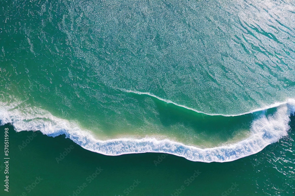 Spectacular top view from drone photo of beautiful beach with relaxing sunlight, sea water waves pou