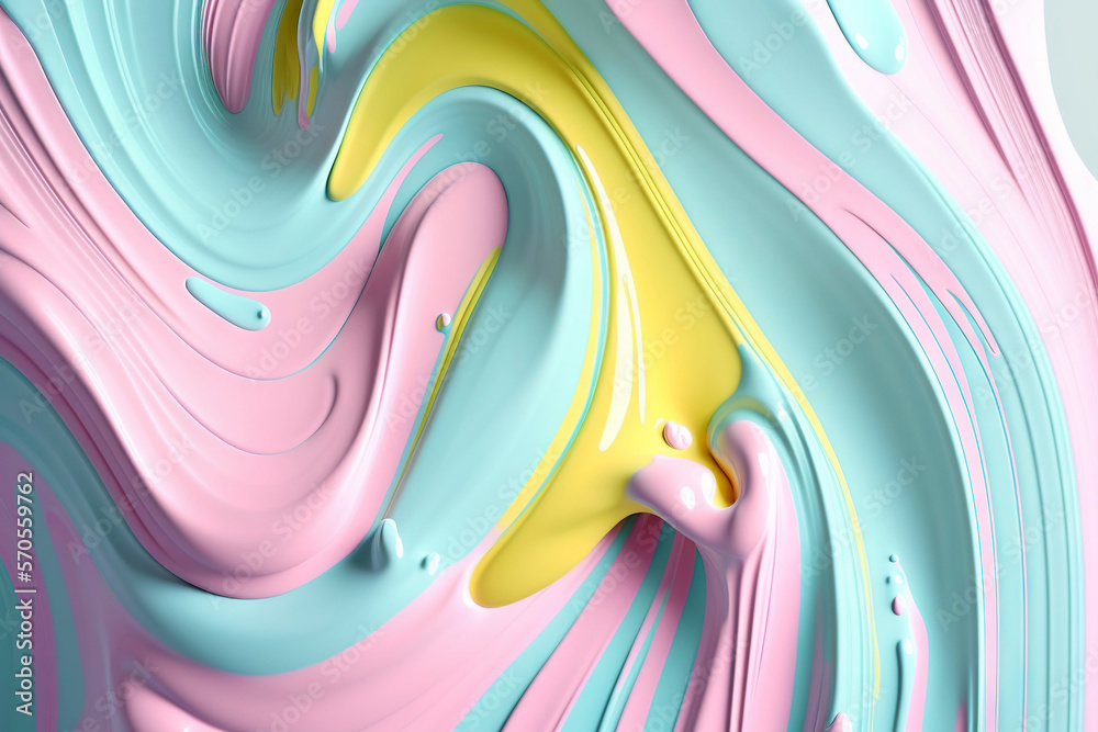 Pastel liquid paint flows background. Creamy color fluid. Generative AI