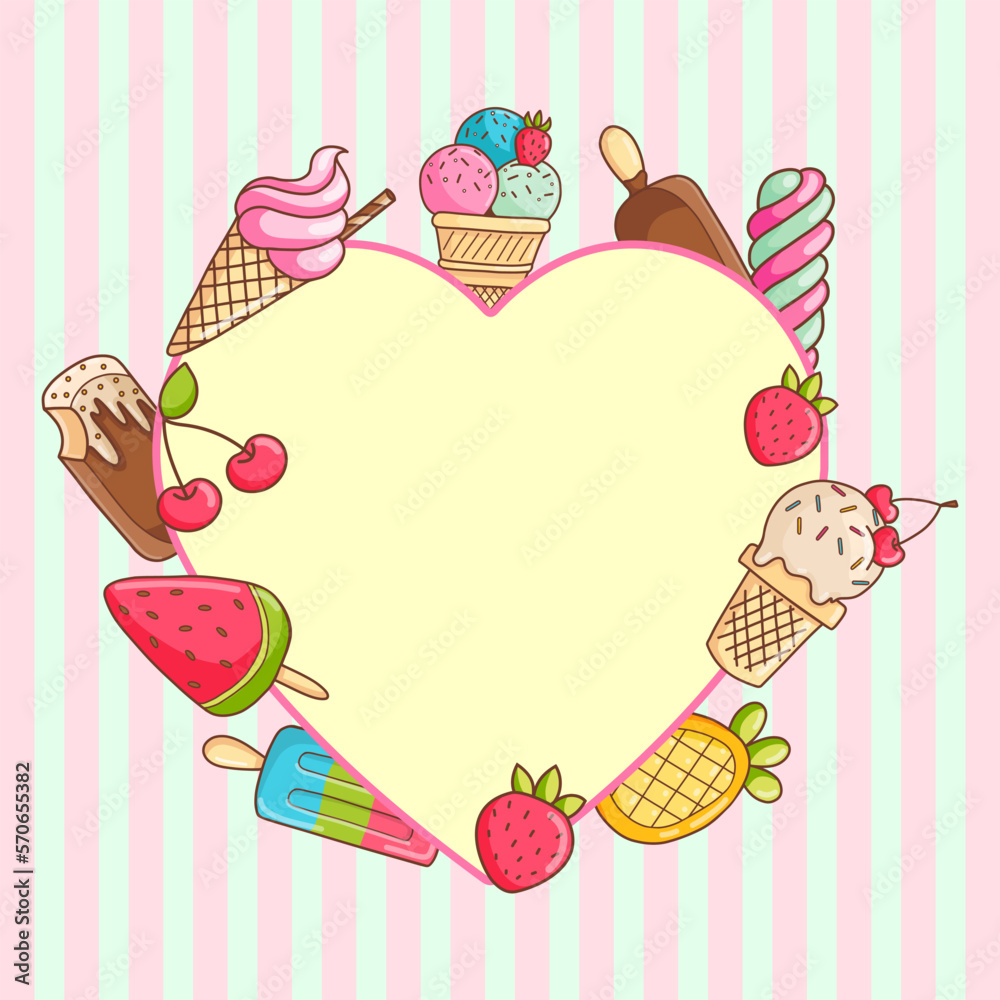 Heart shaped design template with hand drawn ice cream and place for your text