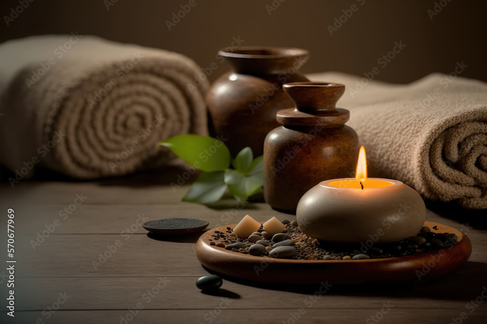 AI Generative image, spa accessory composition set in spa hotel , beauty wellness center . Spa produ