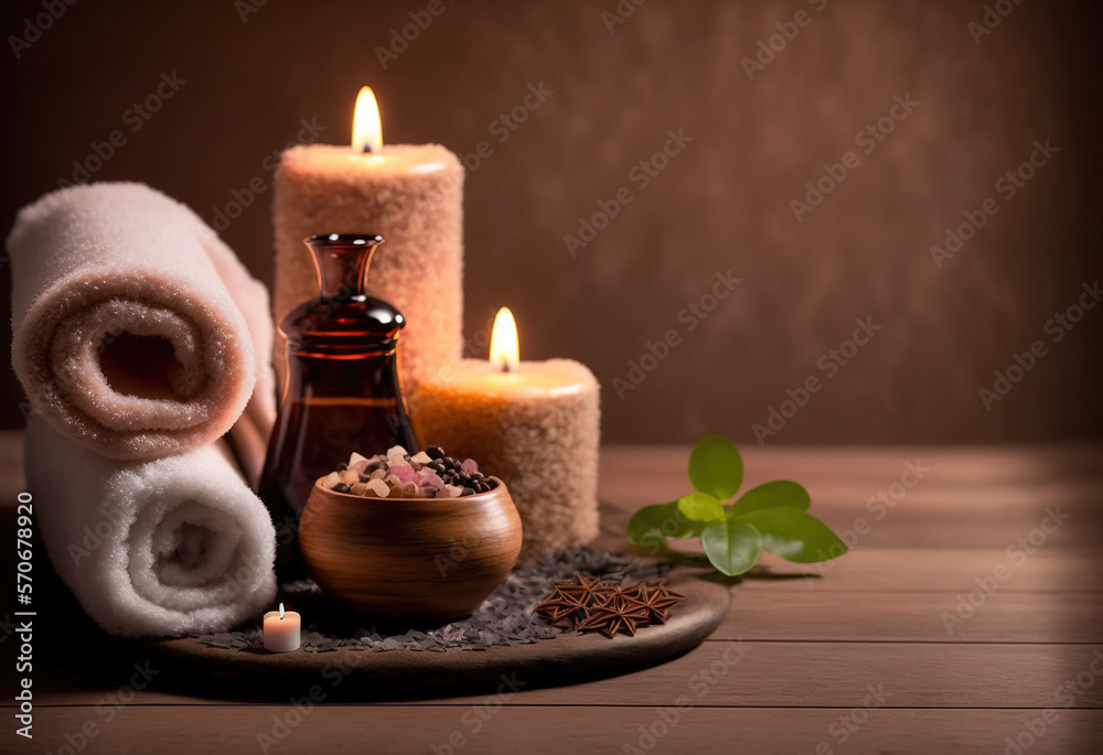 AI Generative image, spa accessory composition set in spa hotel , beauty wellness center . Spa produ