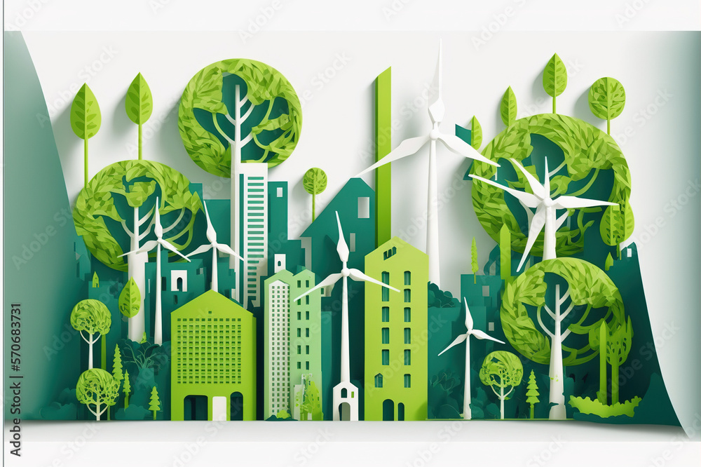 environmental friendly green city with sustainable energy conservation . Sublime Generative AI image