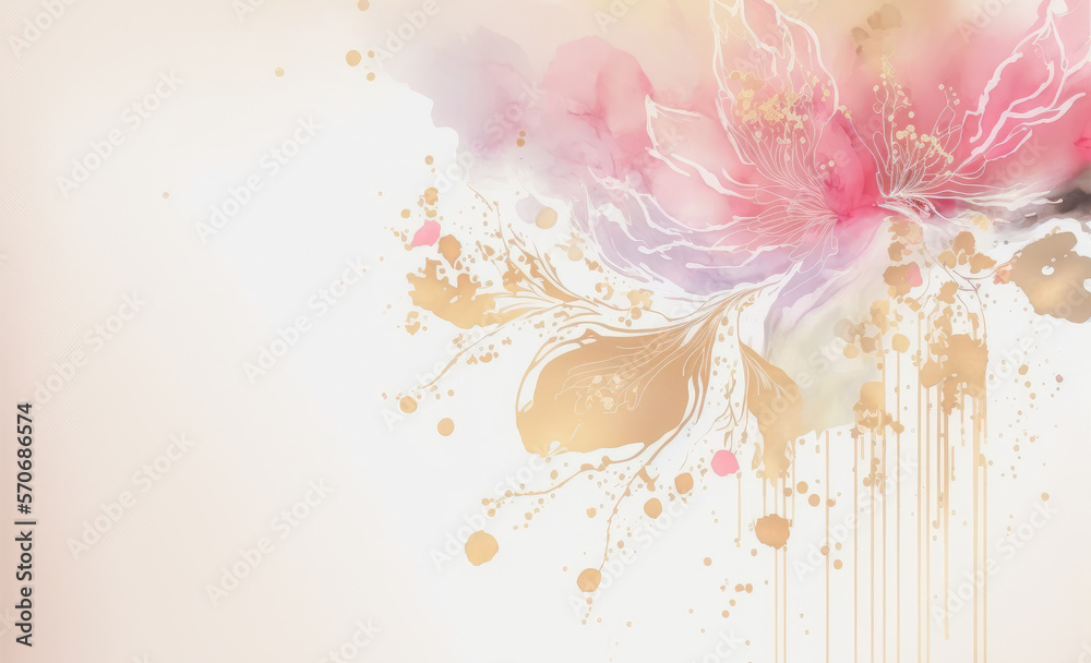 Abstract watercolor art background with pink flowers in style of watercolor paints design. Peculiar 