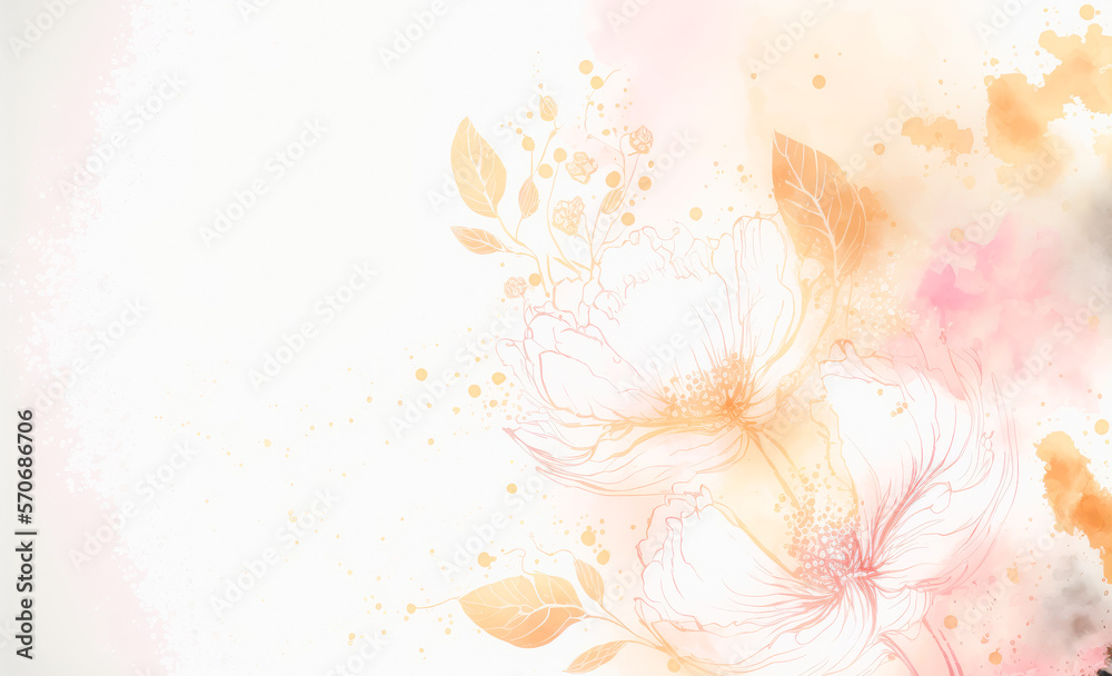 Abstract watercolor art background with pink flowers in style of watercolor paints design. Peculiar 