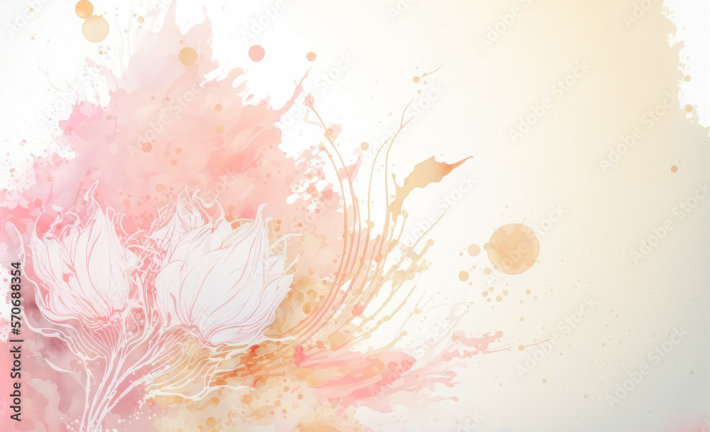 Abstract watercolor art background with pink flowers in style of watercolor paints design. Peculiar 