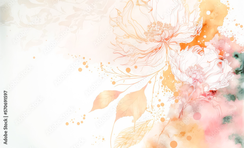 Abstract watercolor art background with pink flowers in style of watercolor paints design. Peculiar 