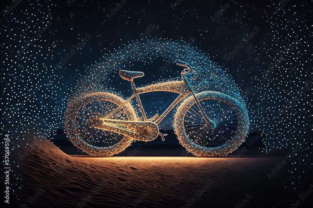 bicycle creative image made with starry night to form the bicycle shape . Sublime Generative AI imag