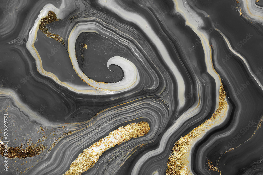 Abstract art background with a fluid marble black and gold texture. Splendid generative AI luxury ab