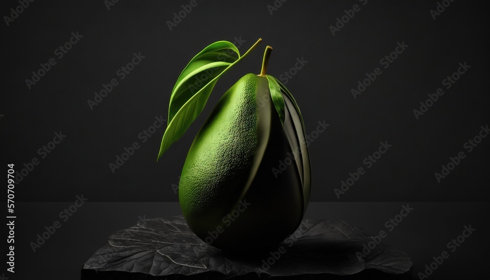  a green plant with a leaf on a black surface with a black background and a black background with a 