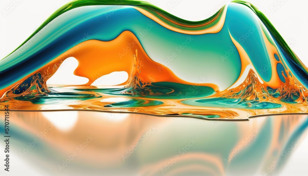  an abstract image of a wave of liquid on a white surface with a reflection of the wave on the surfa