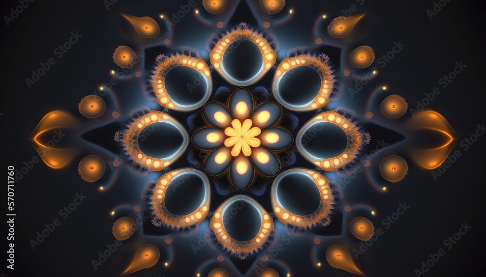  a computer generated image of a flower with many lights in the middle of it and a black background 