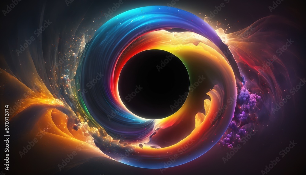  a black hole in the center of a colorful swirl with a black center in the middle of the circle is a