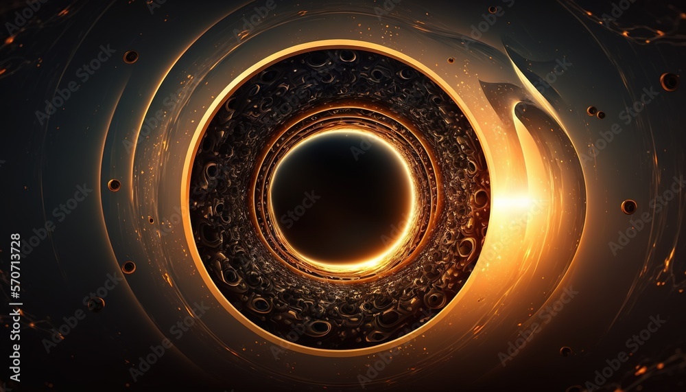  a black and gold swirl with a black center in the middle of it and a black circle in the middle of 