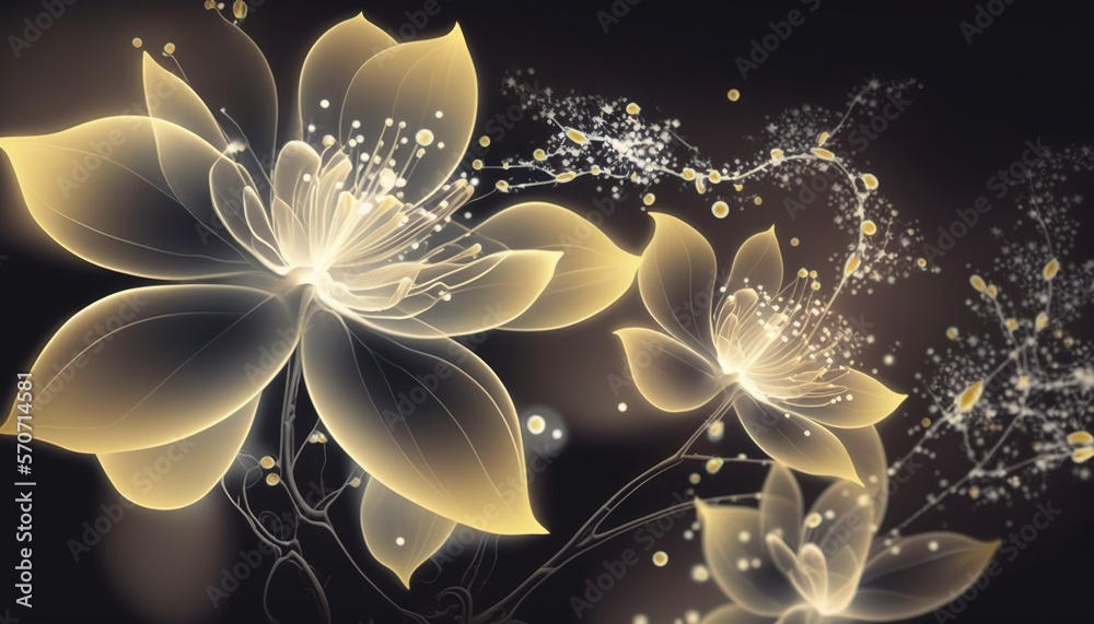  a computer generated image of a flower on a black background with a yellow and white flower in the 