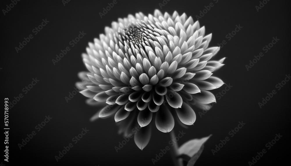  a black and white photo of a flower with a dark background and a single stem with leaves in the cen