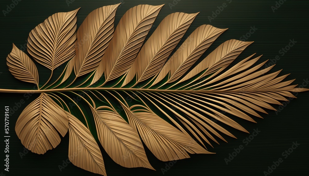  a golden leaf on a black background with a green background and a gold leaf on the left side of the