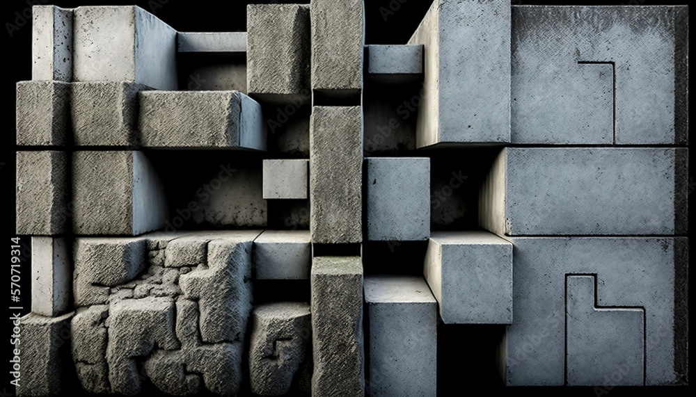  a group of concrete blocks stacked together on top of each other with a black background behind the