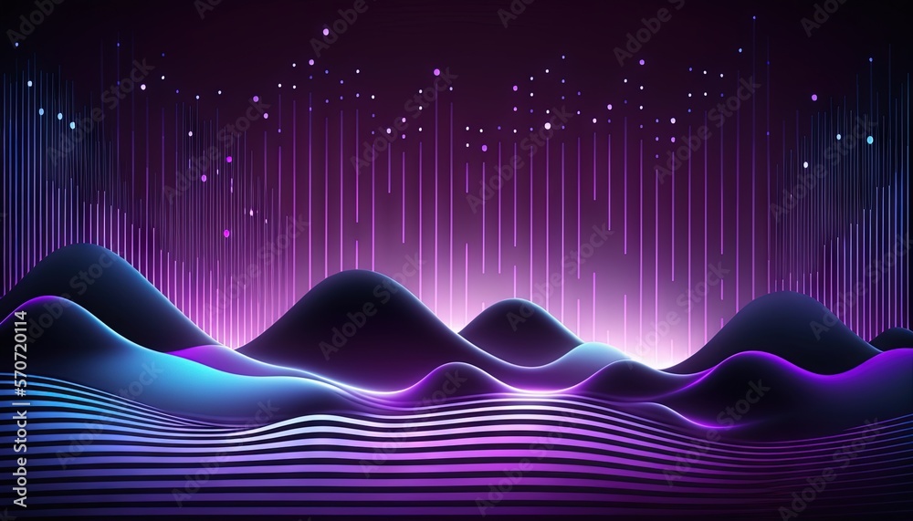  a purple background with mountains and stars in the sky and a stream of water in the middle of the 