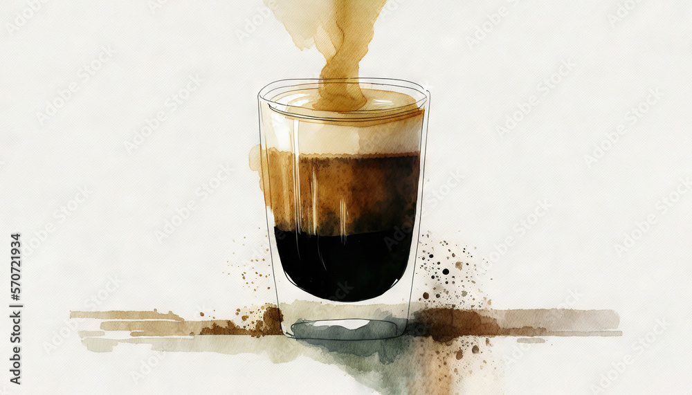  a painting of a cup of coffee being poured into a cup with a liquid pouring out of the top of the c