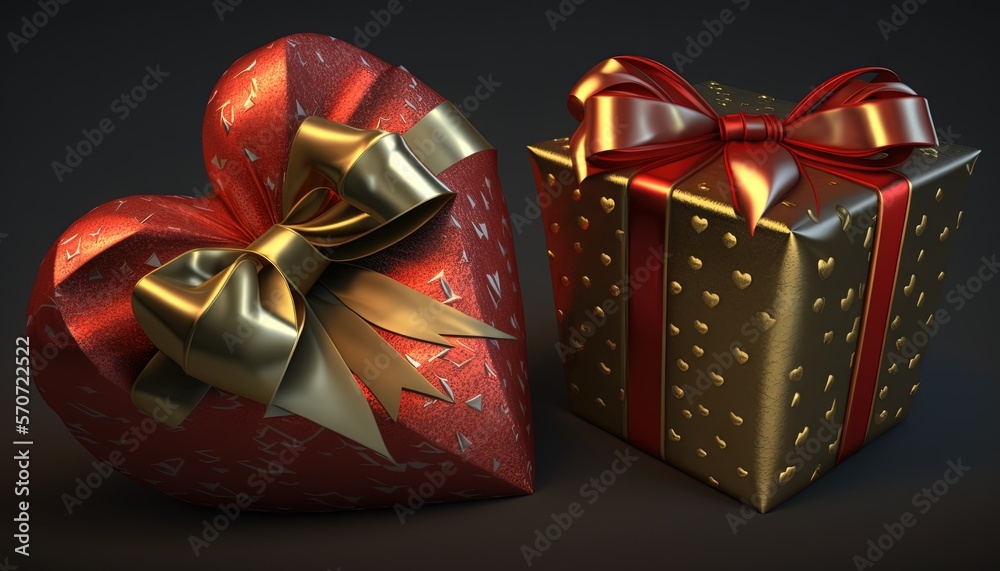  two red and gold gift boxes with bows and bows on the top of them, one with a bow and the other wit