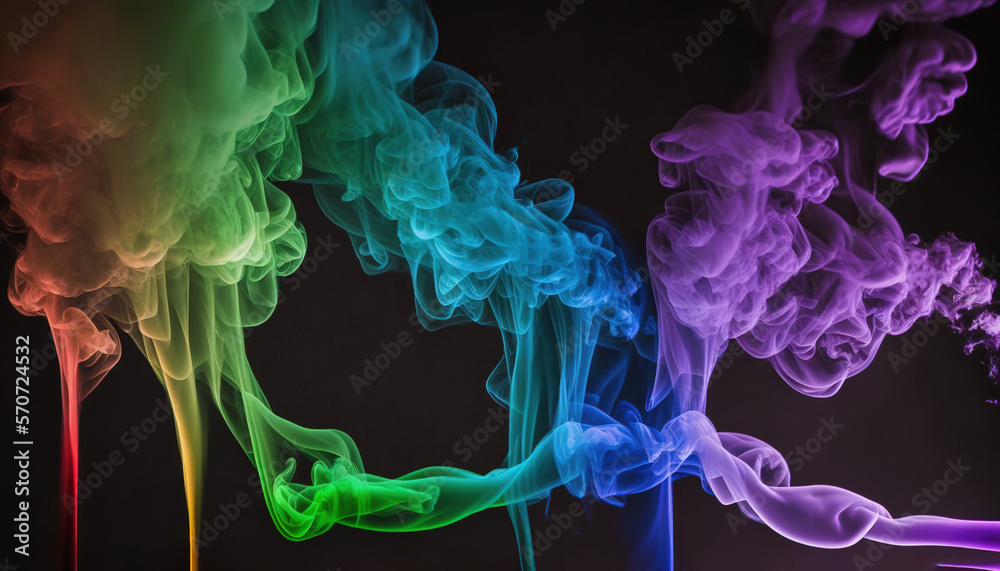  a group of colored smokes on a black background with a black background.  generative ai