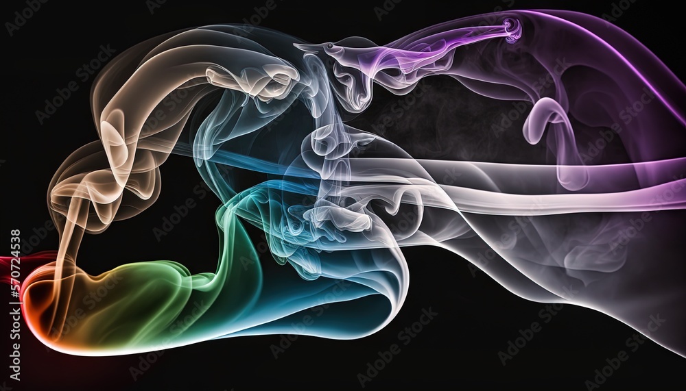  a colorful smoke cloud on a black background with a red light in the middle of the smoke is a red l