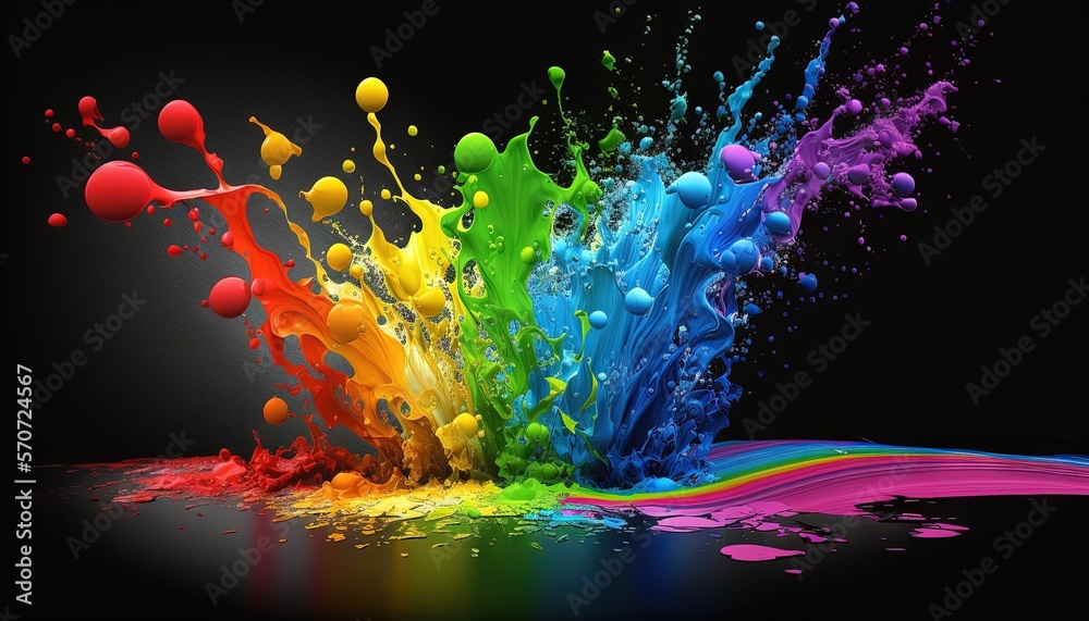  a colorful splash of paint on a black background with a rainbow of colors coming out of the top of 