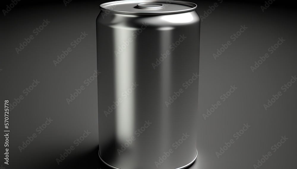  a can of soda on a black background with a shadow on the floor and a light on the top of the can an