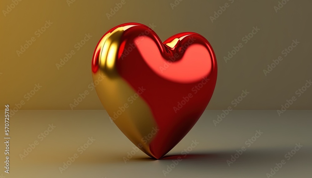  a red heart shaped object with a gold stripe on its side and a light brown background with a yello