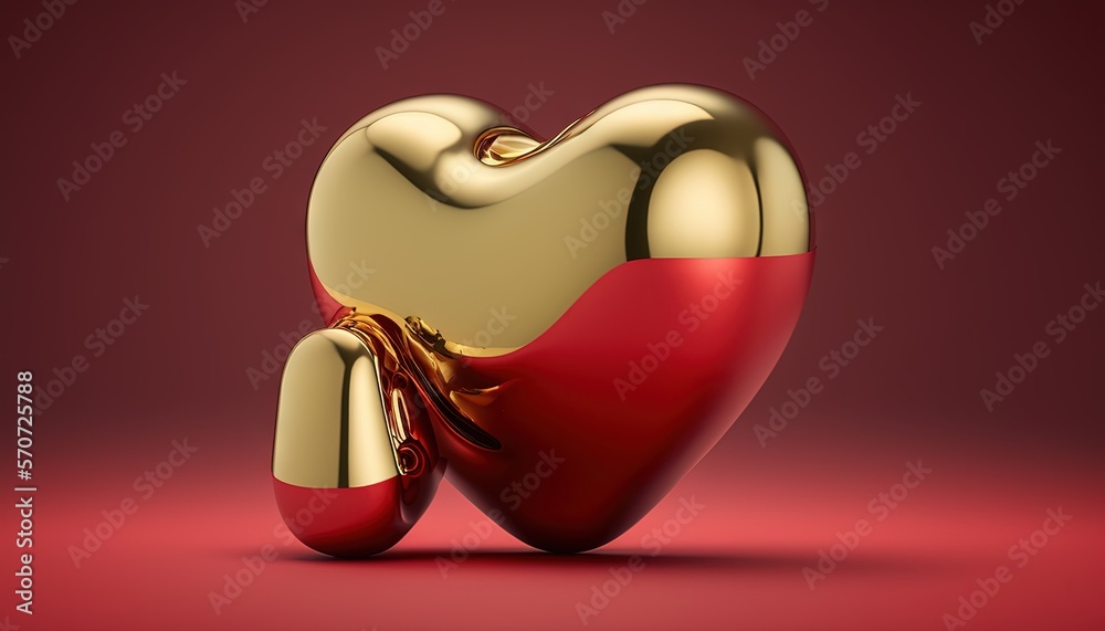  a gold and red heart shaped object on a red background with a red background and a gold heart shape