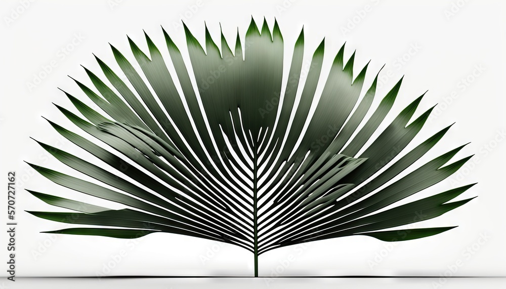  a palm leaf is shown on a white background with a black and white image of a palm tree in the cente