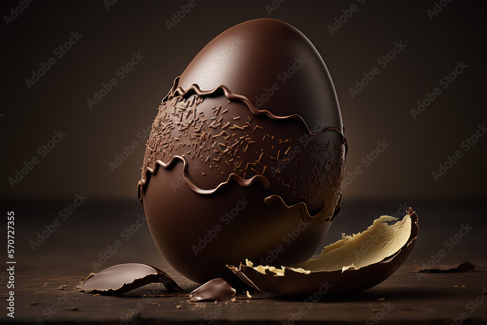 Chocolate easter egg, sweet soft chocolate holiday symbol, smooth cocoa background, generative ai	 