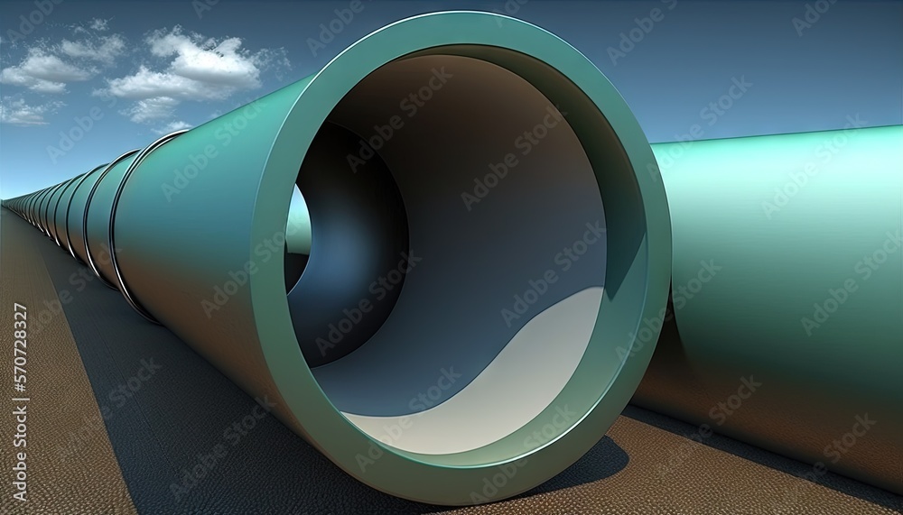  a large pipe sitting in the middle of a desert area with a sky background and clouds in the backgro