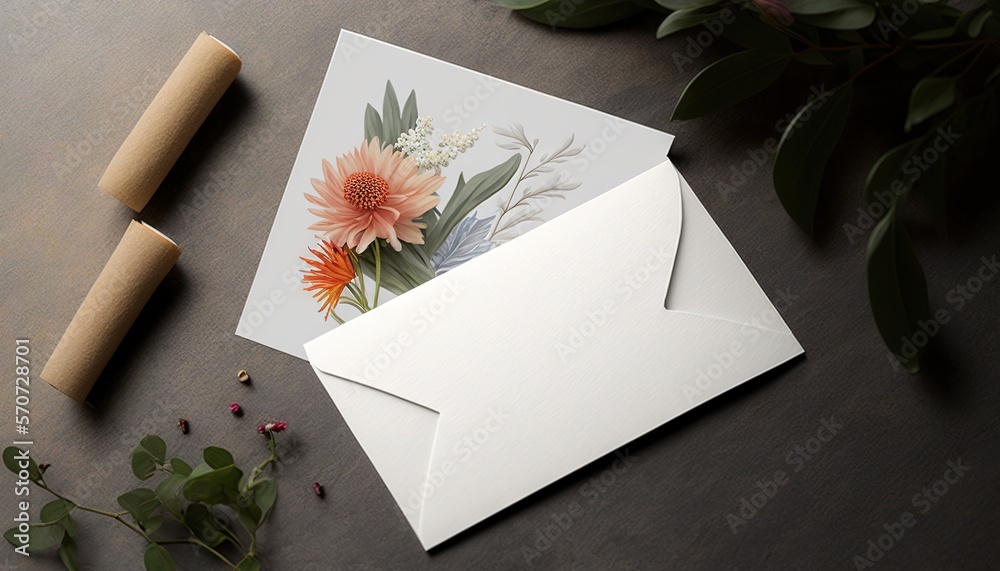  a card with a flower on it next to a roll of wax paper and a flower on a piece of paper next to a r