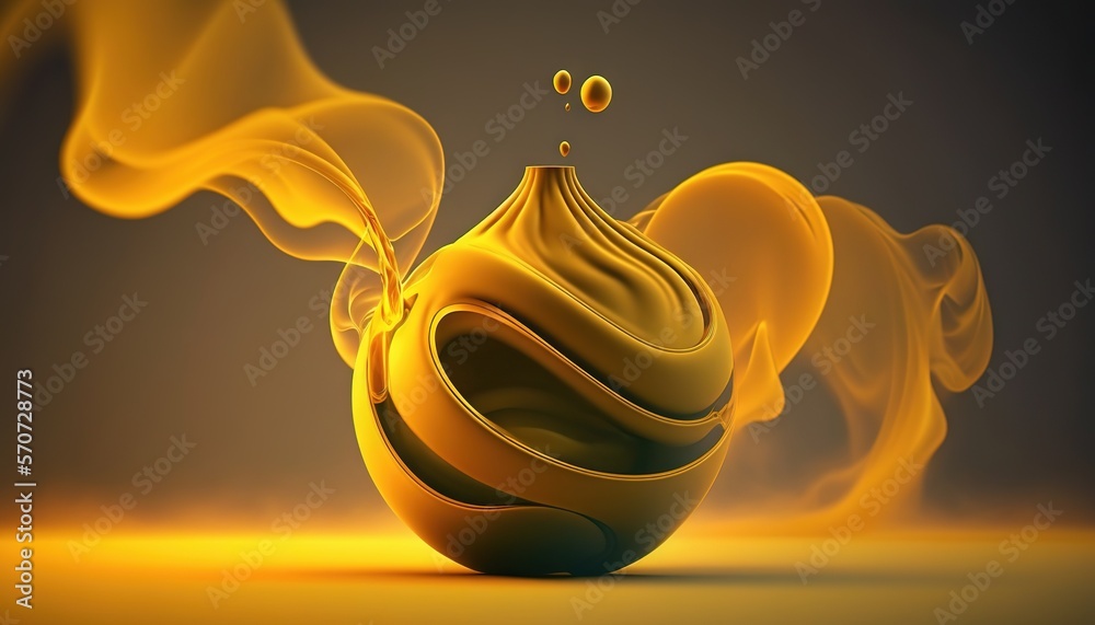  a yellow object with a lot of smoke coming out of its top and a few bubbles coming out of its bot