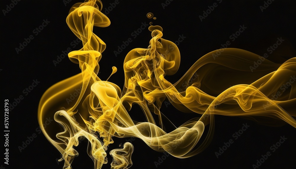  a yellow smoke swirls in the air on a black background with a black background and a black backgrou