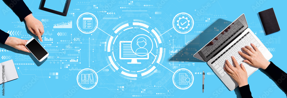 Document management system concept with two people working together