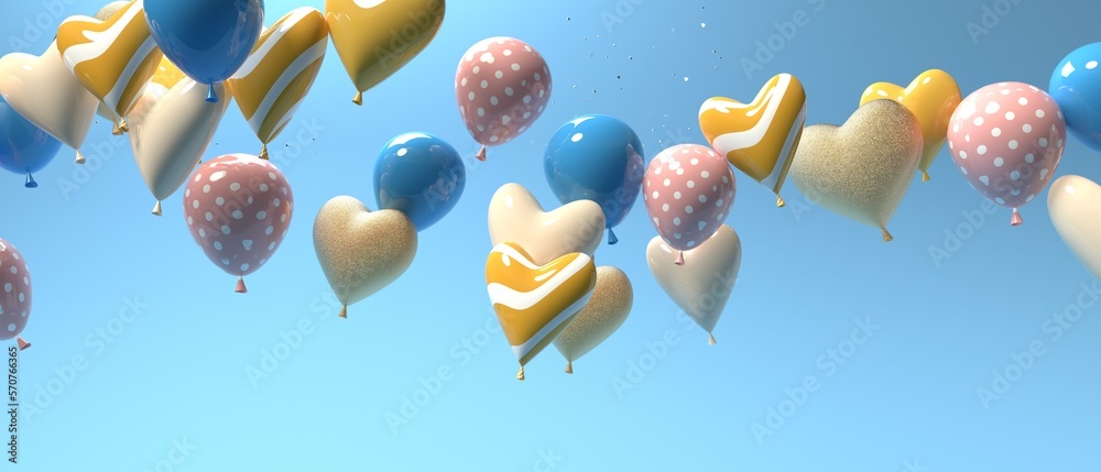 Appreciation and love theme - heart shaped balloons - 3D render