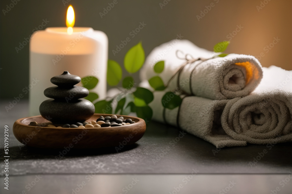 AI Generative image, spa accessory composition set in spa hotel , beauty wellness center . Spa produ