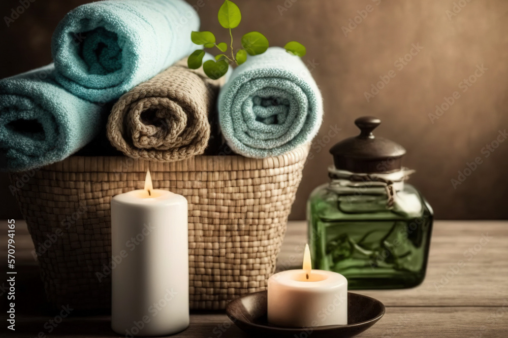 AI Generative image, spa accessory composition set in spa hotel , beauty wellness center . Spa produ