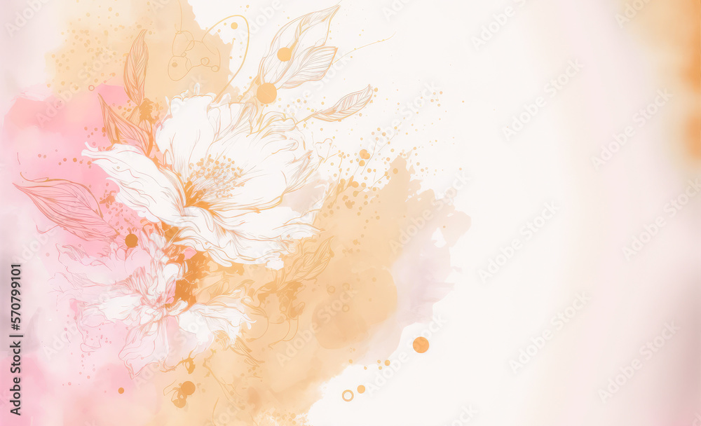 Abstract watercolor art background with pink flowers in style of watercolor paints design. Peculiar 