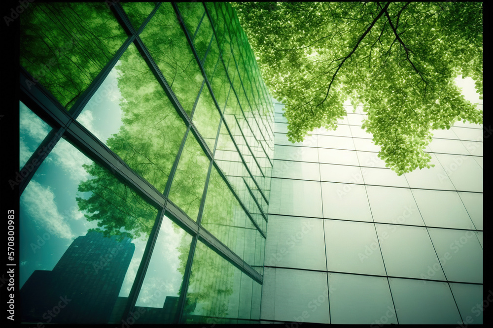 Environmental friendly and sustainable office building in the modern city . Sublime Generative AI im